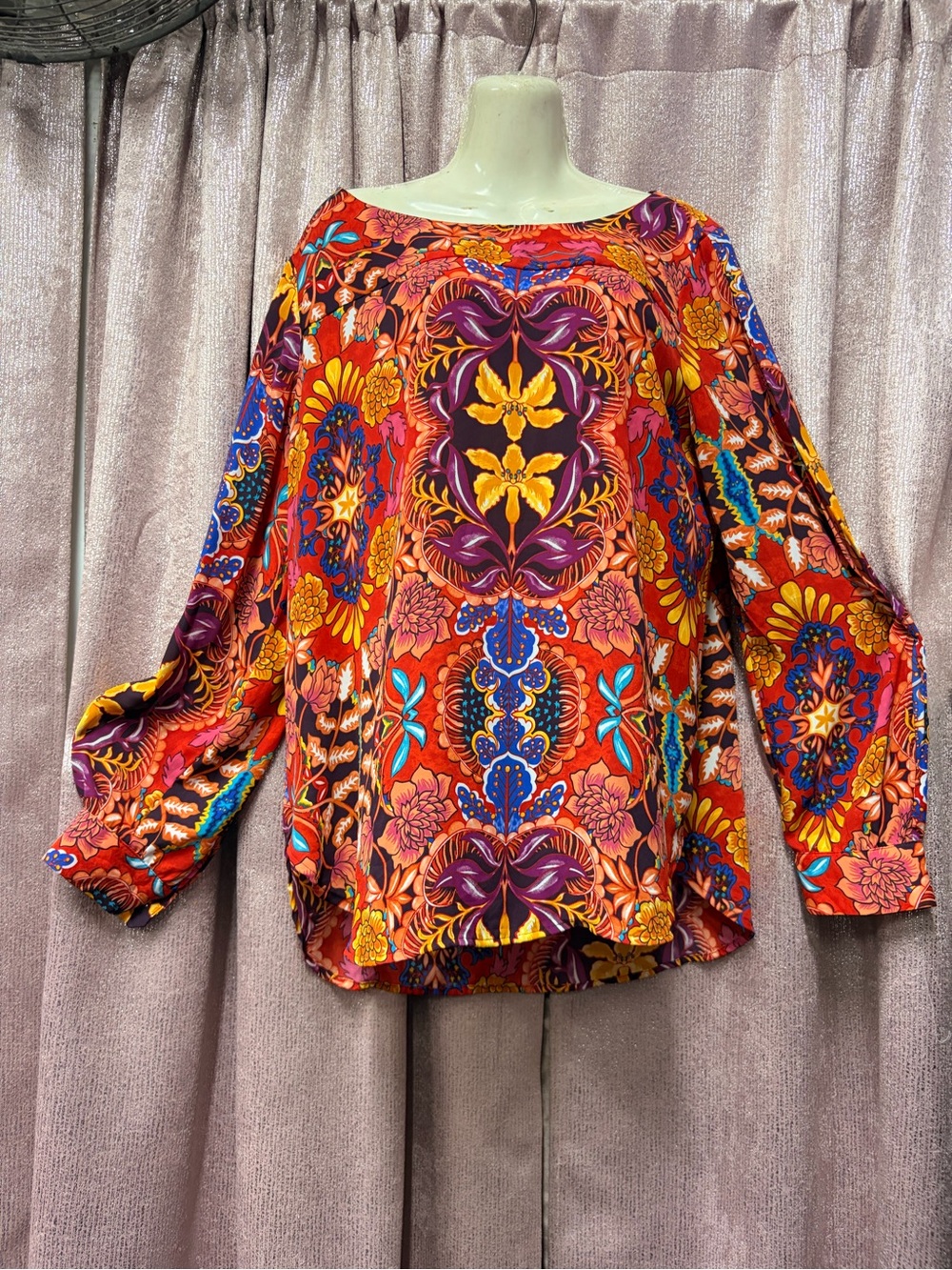 LOFT Multicolor Floral-Print Boatneck Blouse